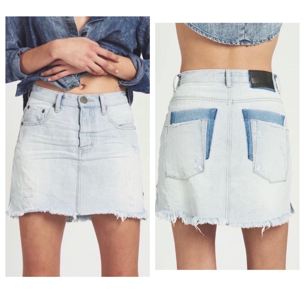 One Teaspoon Distressed Denim Mini Skirt in Bando Size 29 / Sz 6